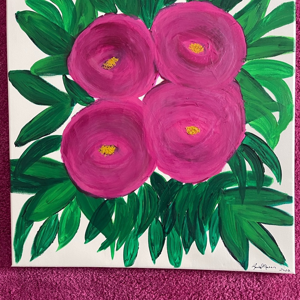 Floral Canvas Art with Pink and Green